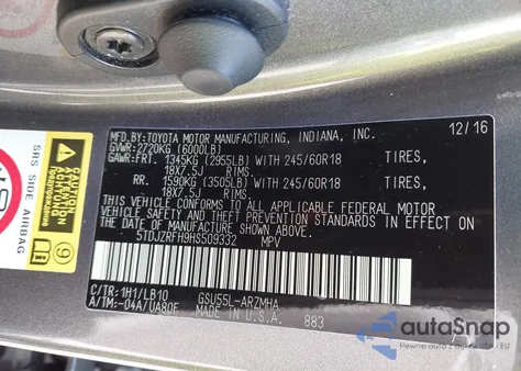 2017 Toyota Highlander Xle from USA, damaged, VIN 5TDJZRFH9HS509332